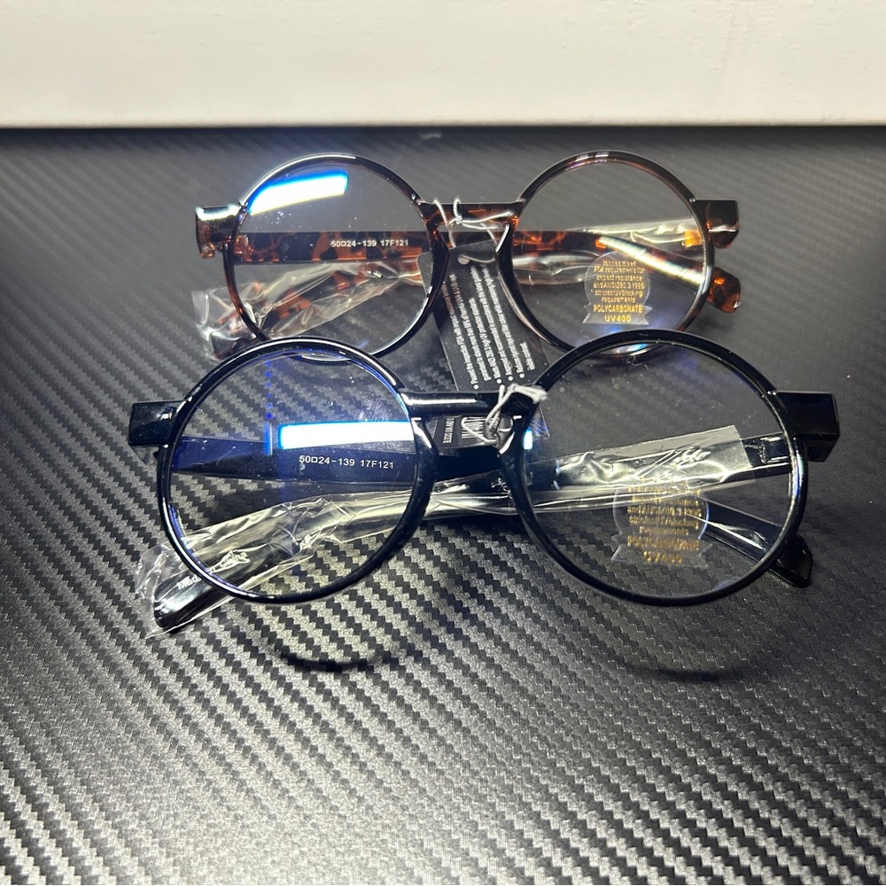 Round Glasses Set - Black and Amber Tortoise